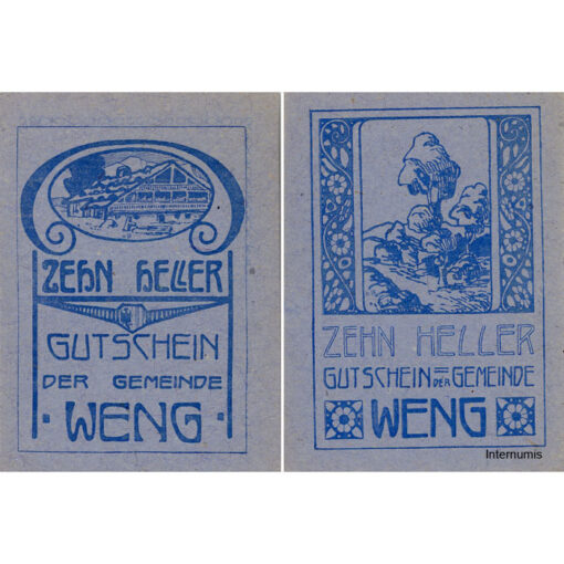 Weng(OÖ) - 2x 10 Heller, Haus, Baum, P.hellblau, Dr.bds.blau, Nr.25, Juli 1920 - 1.2.1921, Aufl. 100 Stück, Nachdruck 80 Stück, (KKN.1171)IV)Nr.25) Erh. I/I- – Bild 2